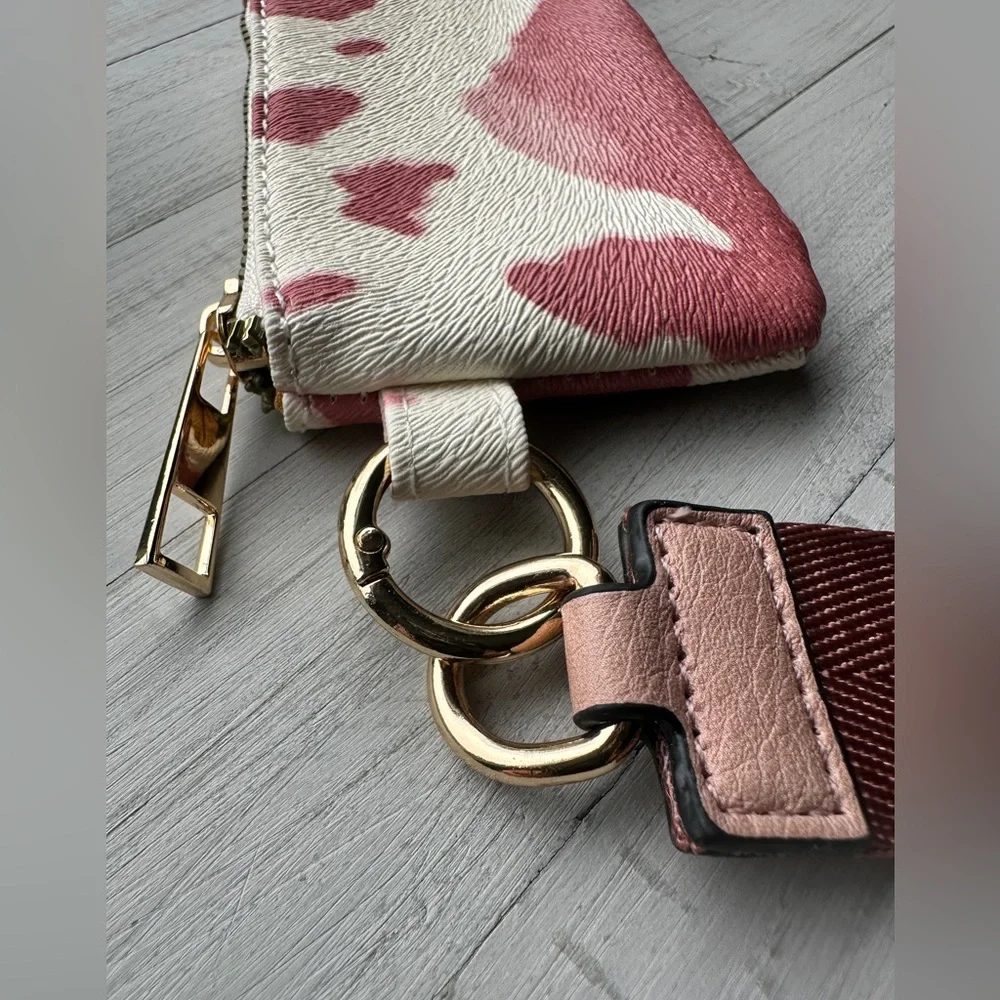 Pink Cow Print Card Case Pouch w/Removable Wrist Strap
